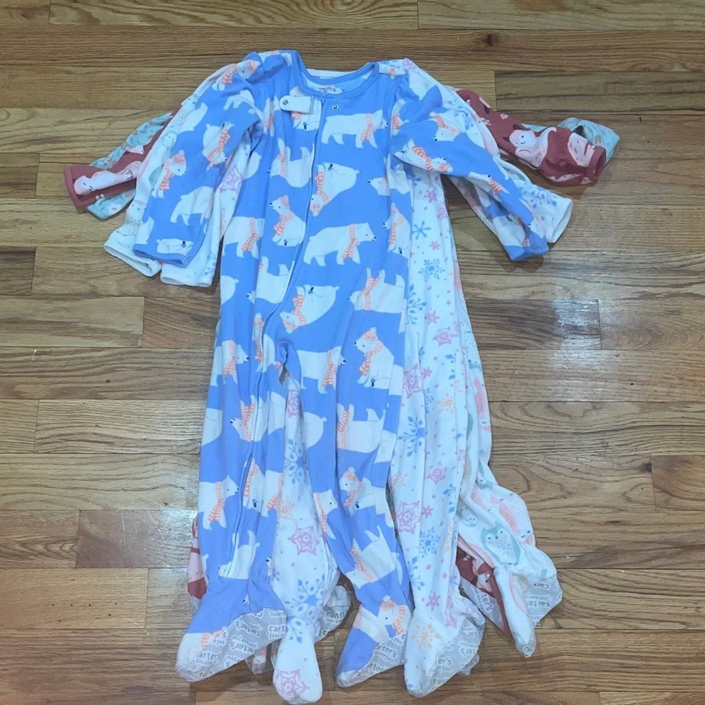 Carters BUNDLE 5 FOOTSIE PAMAJAS set Cozy Polar Bear Kids Pajamas Blue